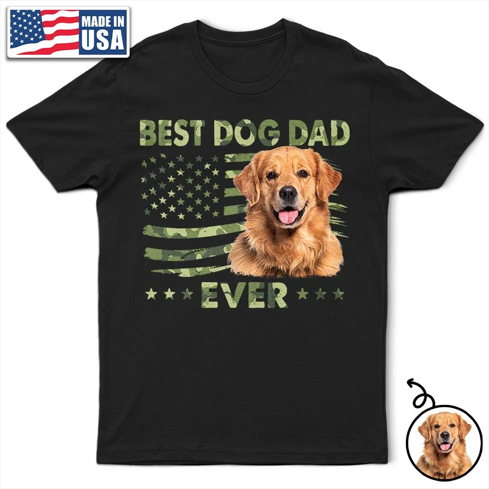 Custom Photo Stars & Stripes Best Dog Dad Ever - Personalized T Shirt