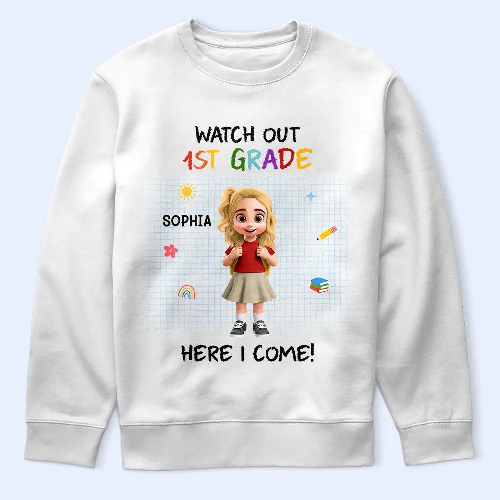 Watch Out Kindergarten Kid With Backpack - Personalized T Shirt