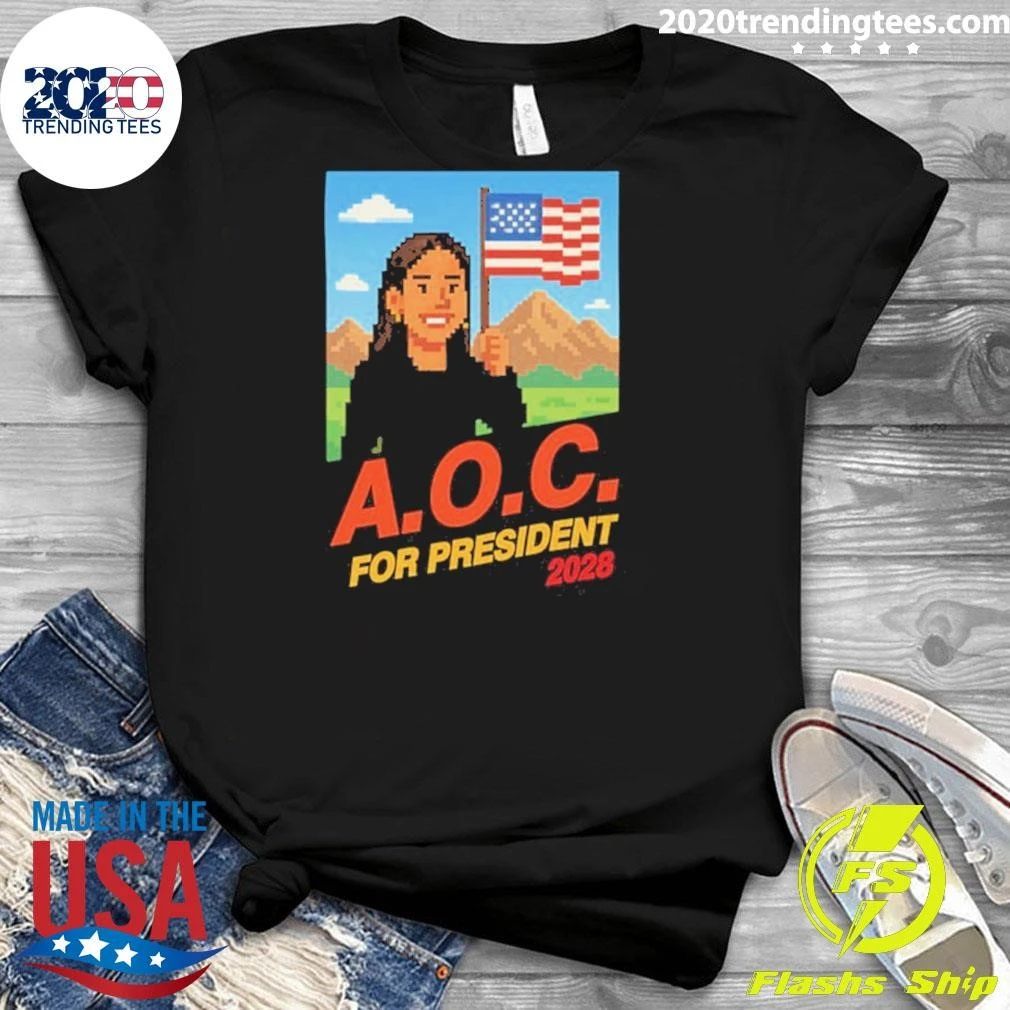 AOC for President 2028 8-Bit Retro Shirt