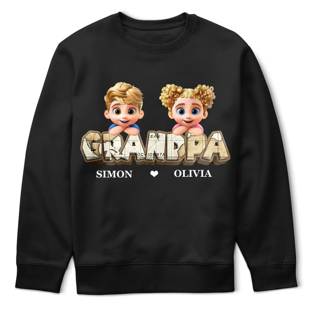 Vintage Map Grandpa Papa Dad 3D Effect Kids - Personalized T Shirt