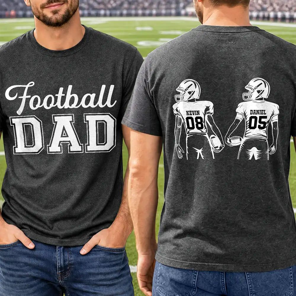 American Football Dad Papa Kids Backside Line Art - Personalized T Shirt
