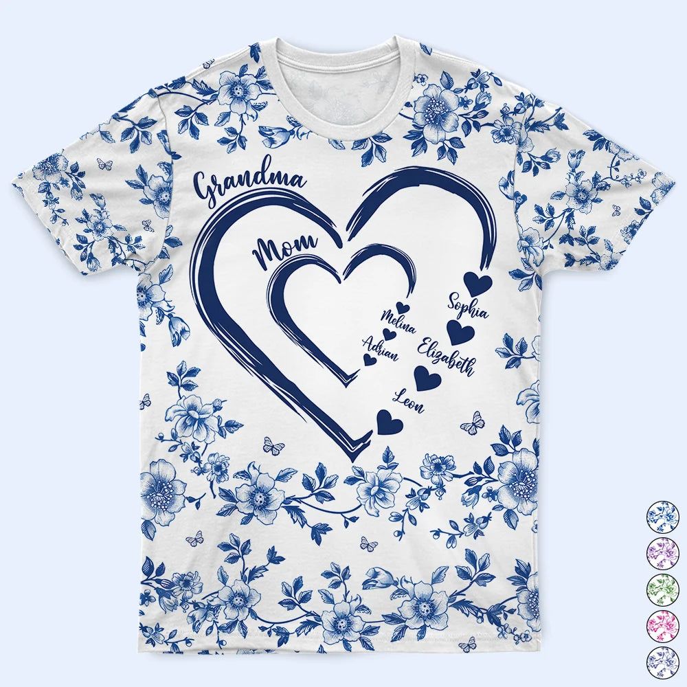 Mom Grandma Sweethearts Toile - Personalized Full Print T Shirt