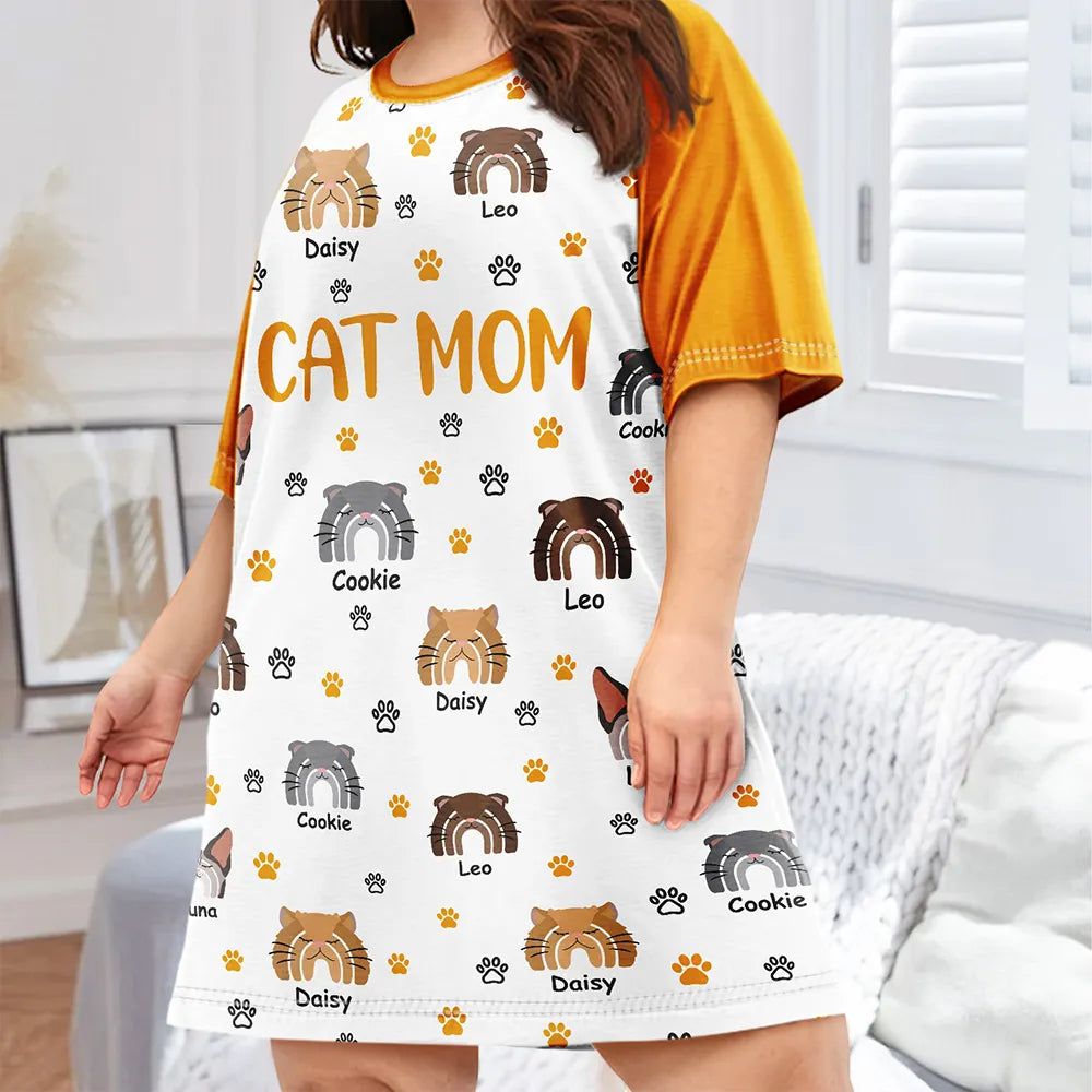 Cat Mom Boho Rainbow Style Cat Face - Personalized Women's Sleep Tee