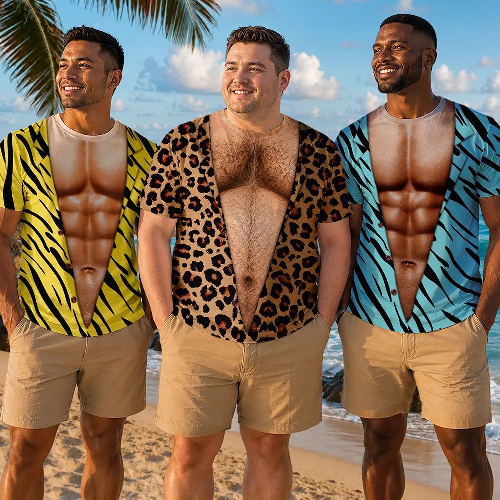 Leopard Pattern Funny Realistic Hairy Man Body - Personalized Full Print T Shirt