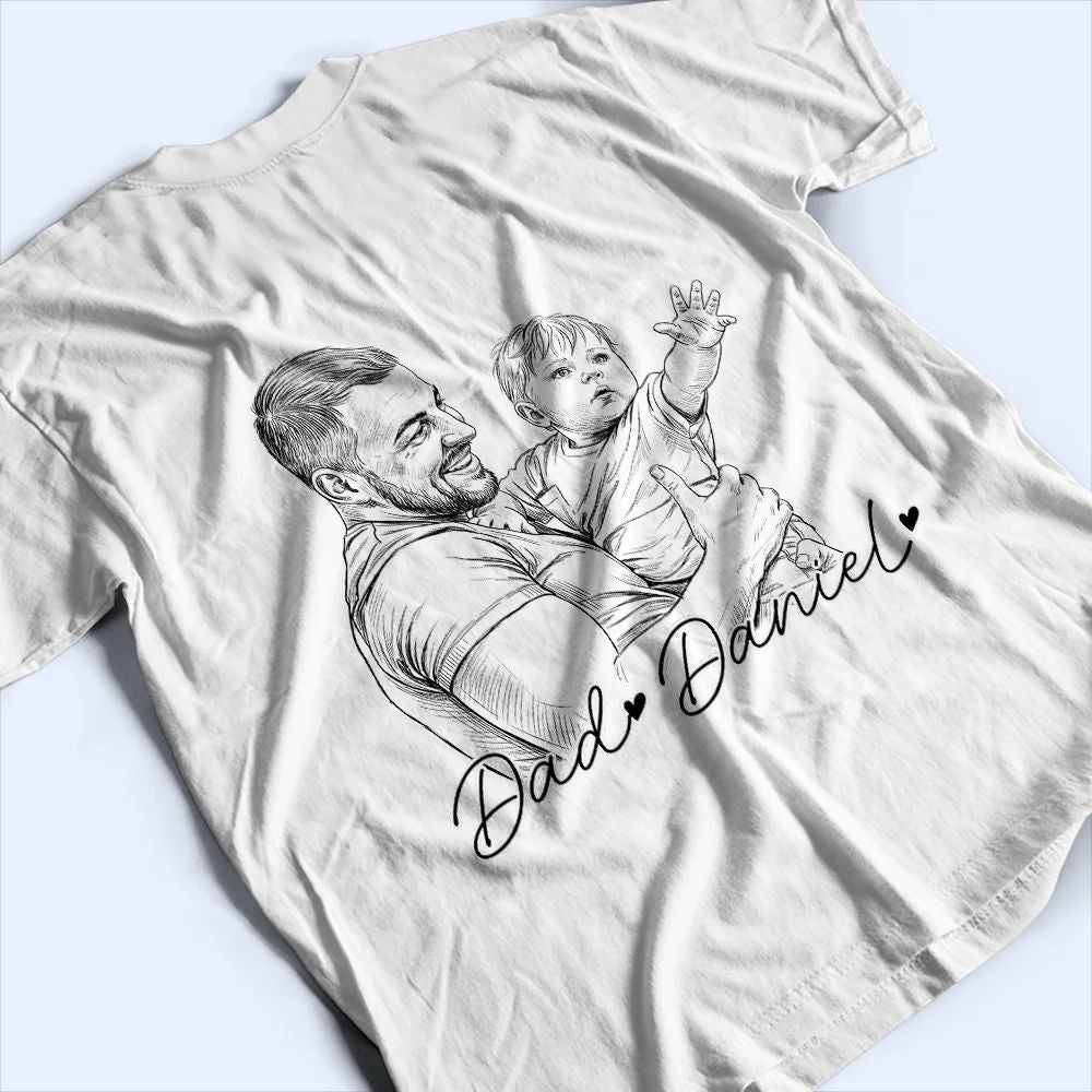 Custom Photo Pencil Sketch Our First Father's Day Together - Personalized T Shirt