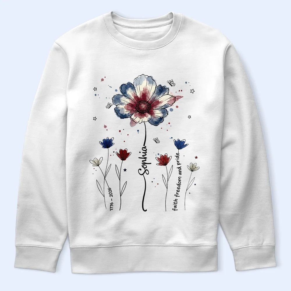 Patriotic Birth Flower Faith Freedom Pride - Personalized T Shirt