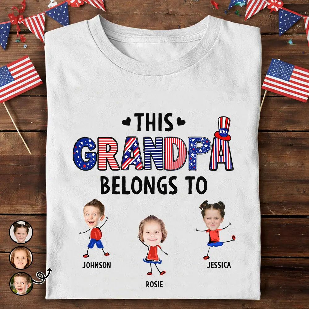 Stars & Stripes This Grandpa Belongs To Kid Stick Figures - Personalized T Shirt