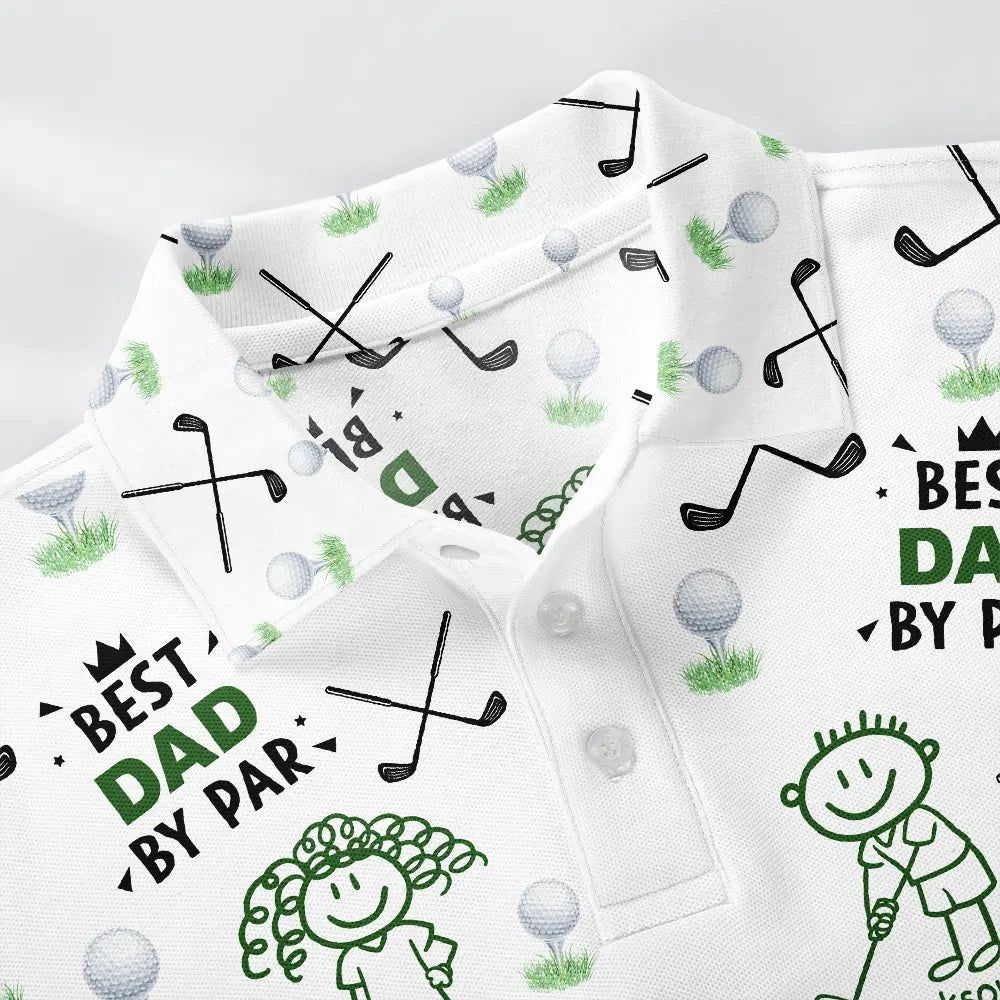Golf Dad Best Dad By Par Kid Stick Figures - Personalized Polo Shirt