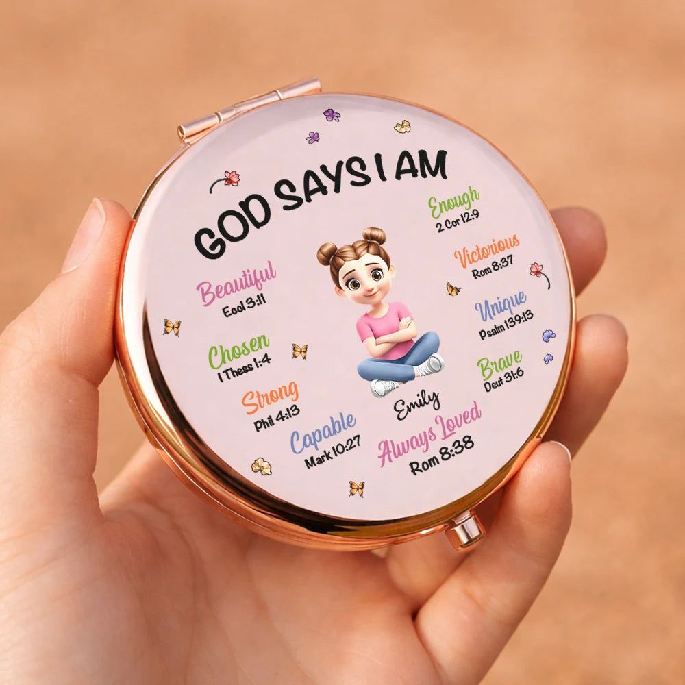 Birth Month Flower God Says I Am - Personalized Compact Mirror