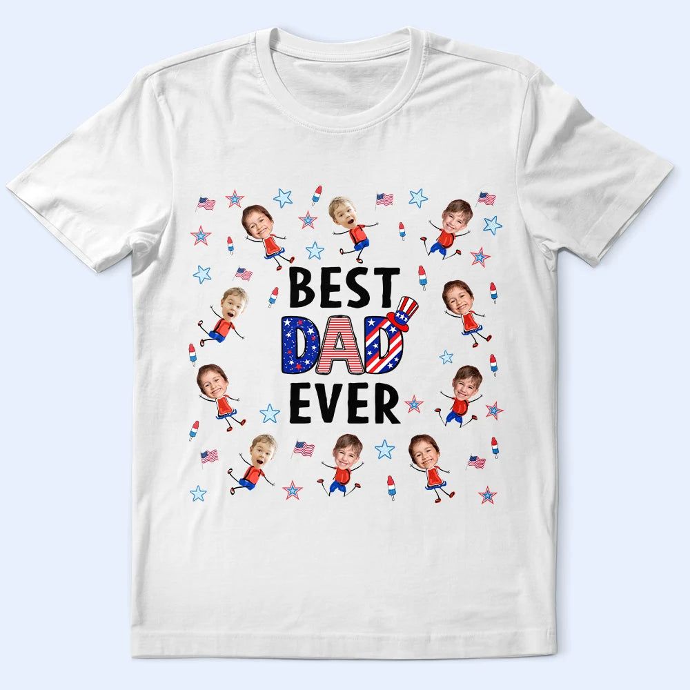 Custom Photo Stars & Stripes Best Dad Mom Grandpa Grandma Ever - Personalized T Shirt