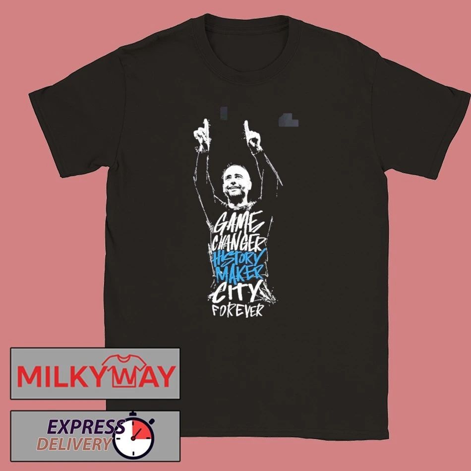Pep Guardiola Manchester City Tribute 10 Years with Pep Game Changer History Maker City Forever 20 Trophies T-Shirt