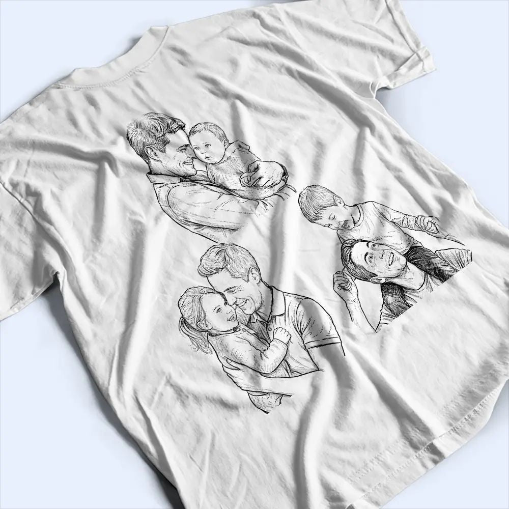 Custom Photo Pencil Sketch Dad Grandpa We Love You - Personalized T Shirt
