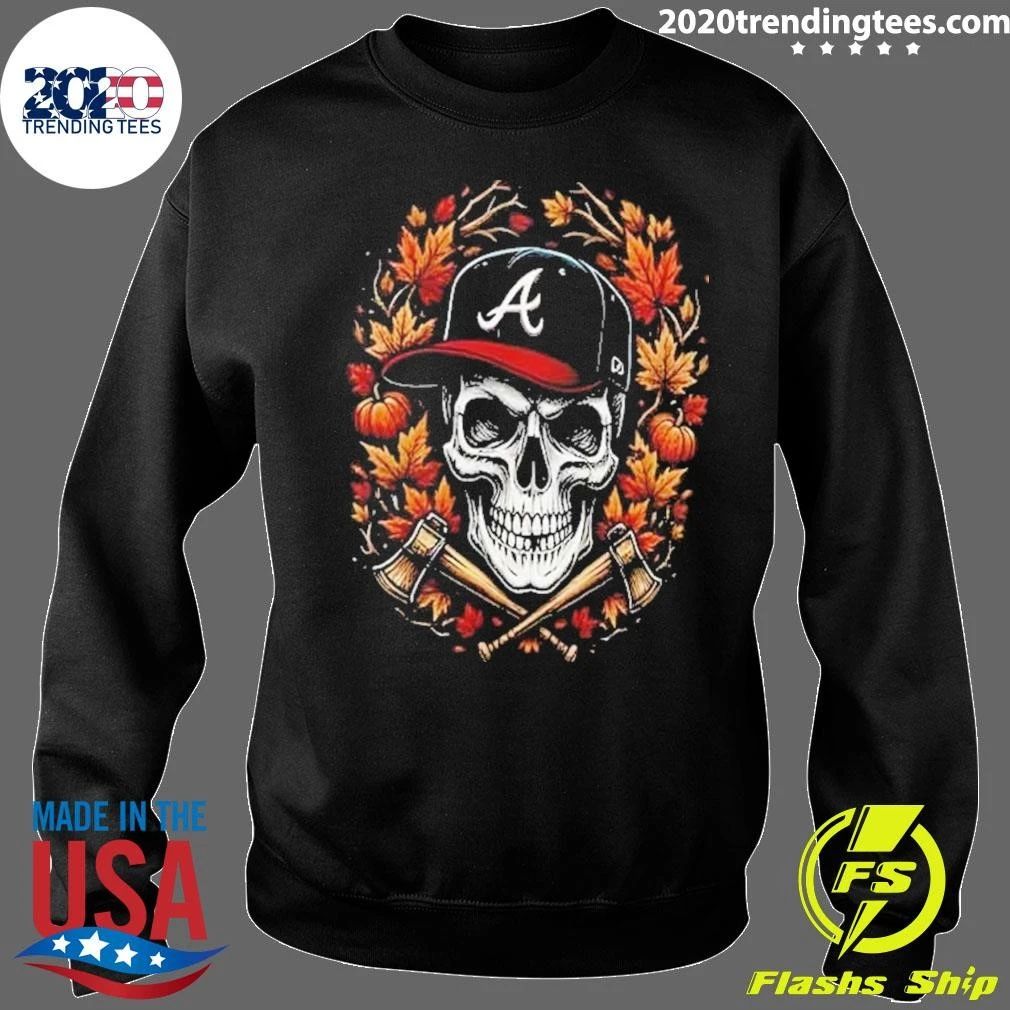 Atlanta Braves Maple Leaves Skull crossed Bats Baseballs Halloween Shirt