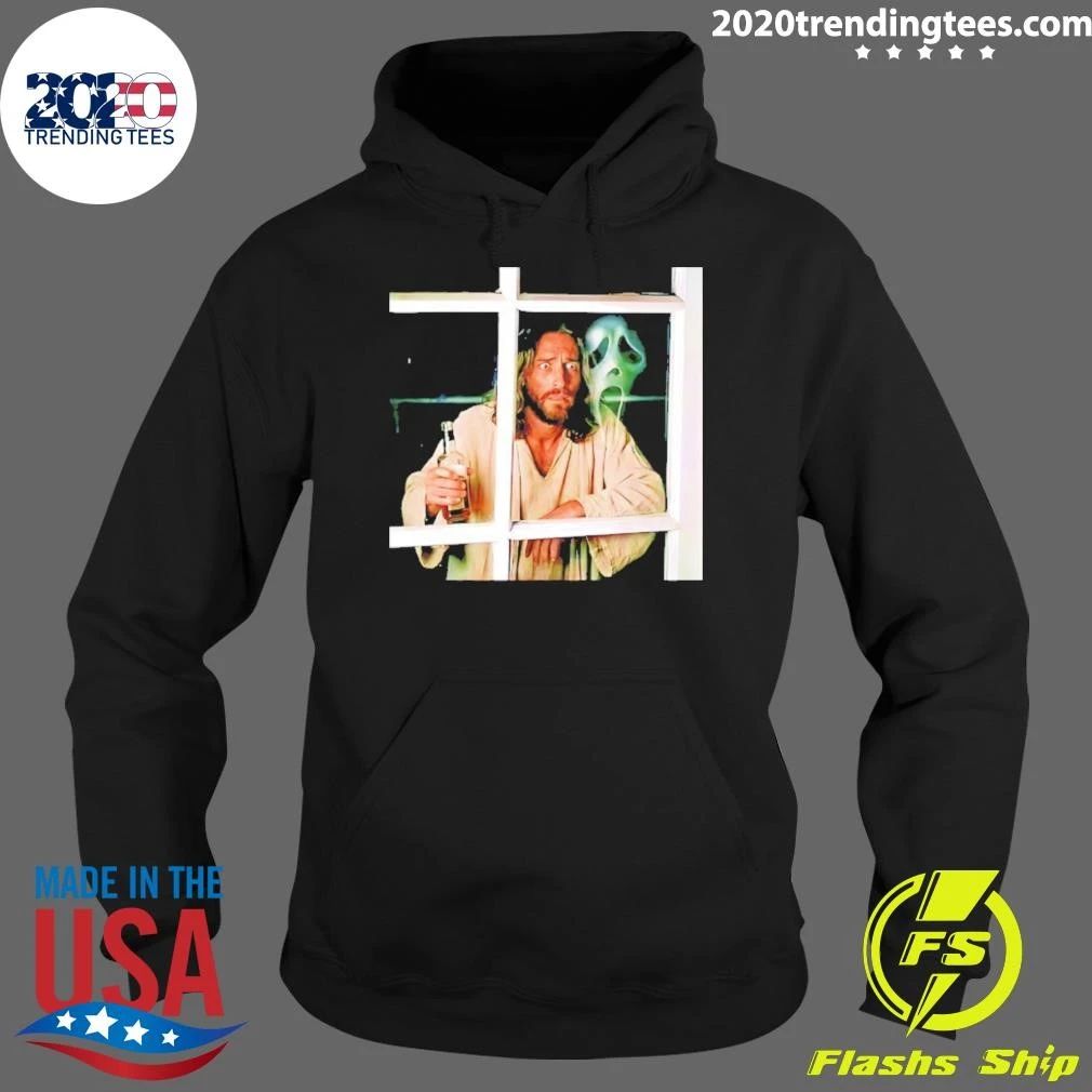Jesus Drinking Whiskey With Ghostface Killer Funny Shirt