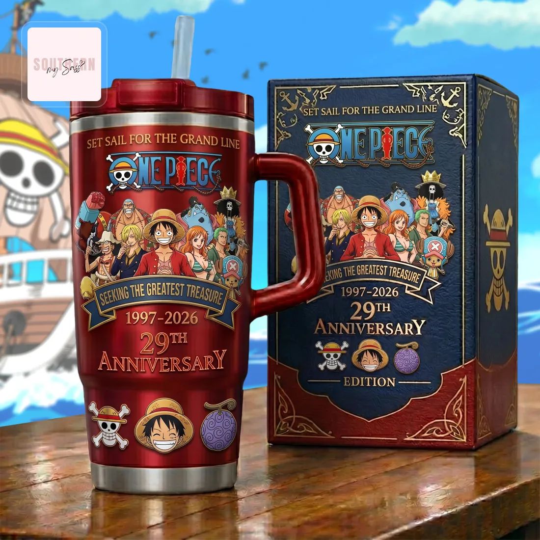 One Piece Anime Straw Hat Crew 29th Anniversary Commemorative Stainless Steel Travel Mug Tumbler