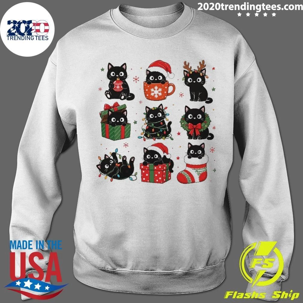 Black Cats Ornament Christmas Grid Shirt