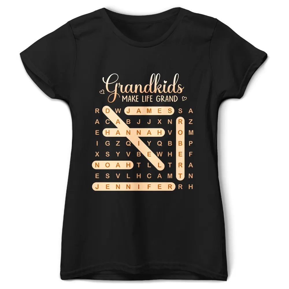 Word Search Puzzle Grandkids Make Life Grand - Personalized T Shirt