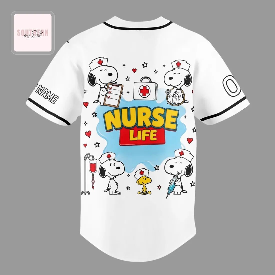 Snoopy Nurse Peanuts Cartoon Premium Healthcare Worker Baseball Jersey Shirt