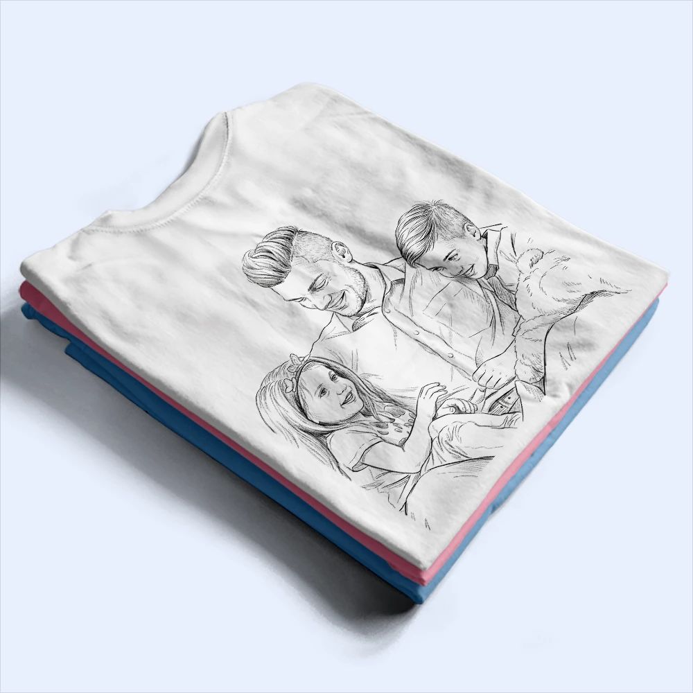 Custom Photo Pencil Sketch Just A Dad And His Girl - Personalized T Shirt