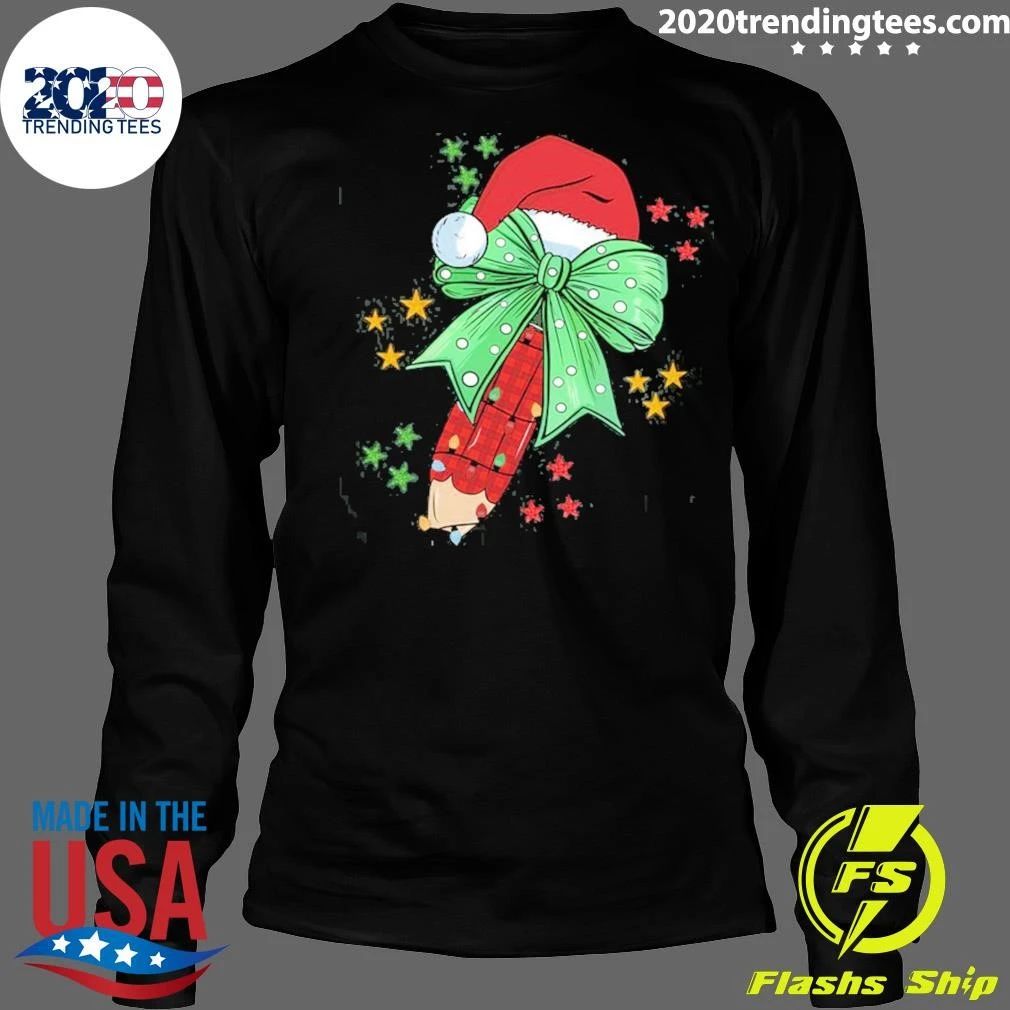 Teacher Pen Christmas Elf Candy Cane with Green Bow and Santa Hat Shirt