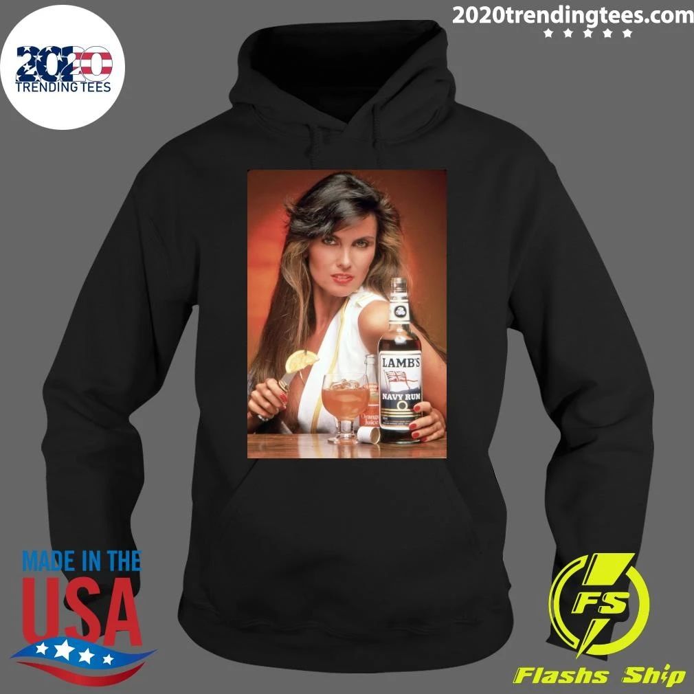 Caroline Munro Lamb’s Navy Rum Advertising Poster with Classic Cocktail and Retro Model Vintage Shirt