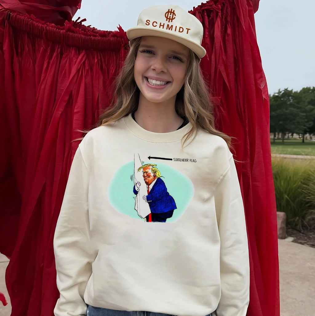 Donald Trump holding a surrender flag political cartoon shirt