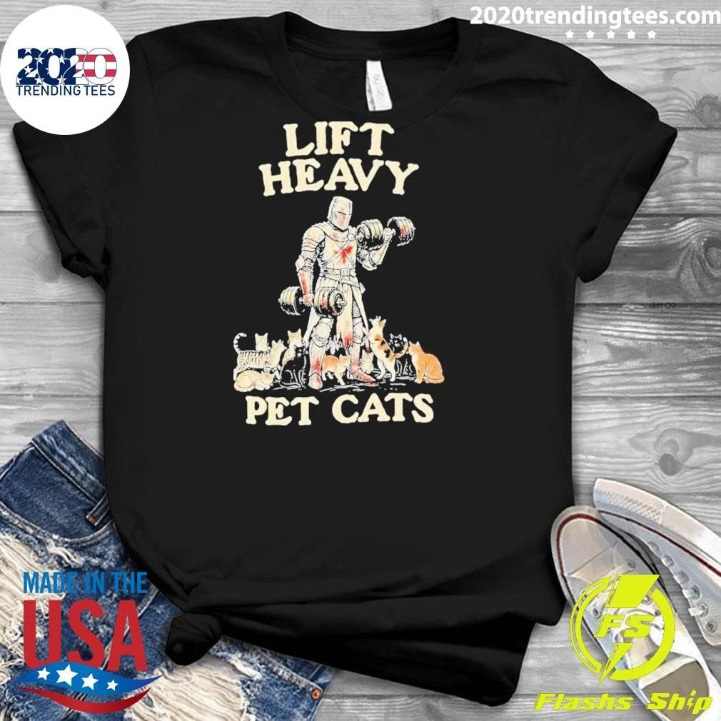 Lift Heavy Pet Cats Crusader Knight Gym Lifting Workout Cat Lover Shirt