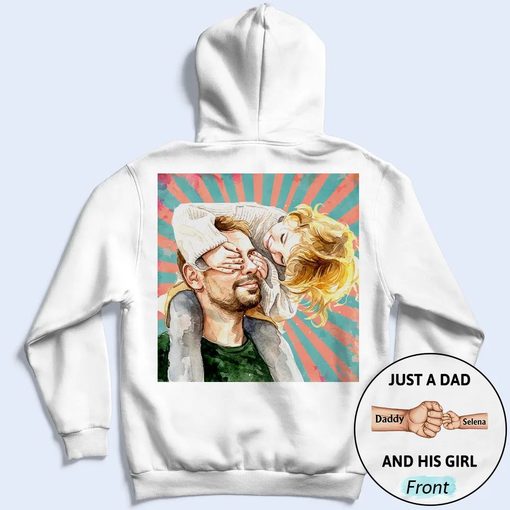 Custom Photo Realistic Watercolor Art Just A Dad And His Girl Hand Punch - Personalized T Shirt