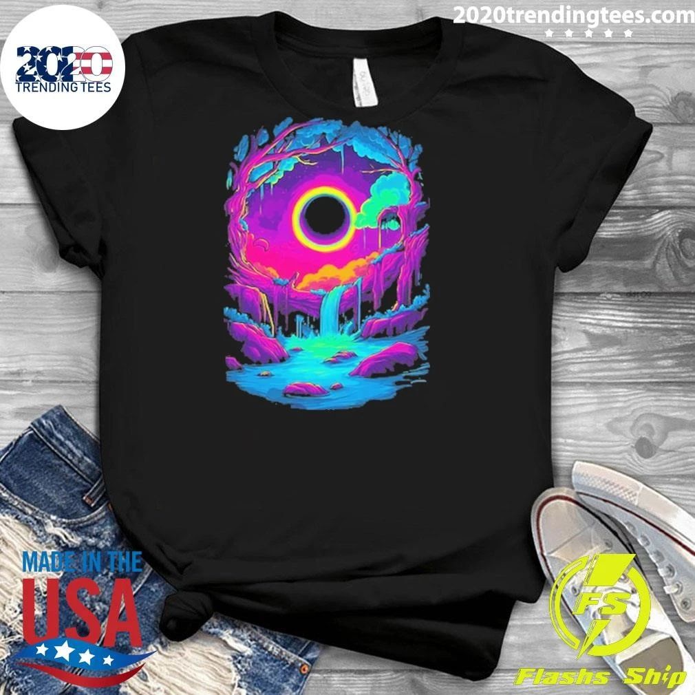 Neon Black Hole Sun Waterfall Tee Shirt