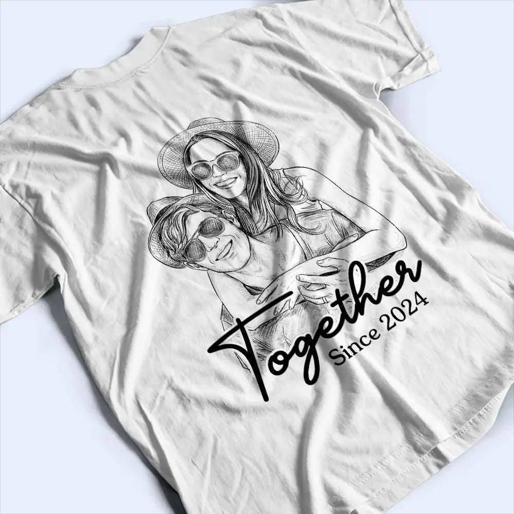 Custom Photo Pencil Sketch Together Since Couple - Personalized T Shirt