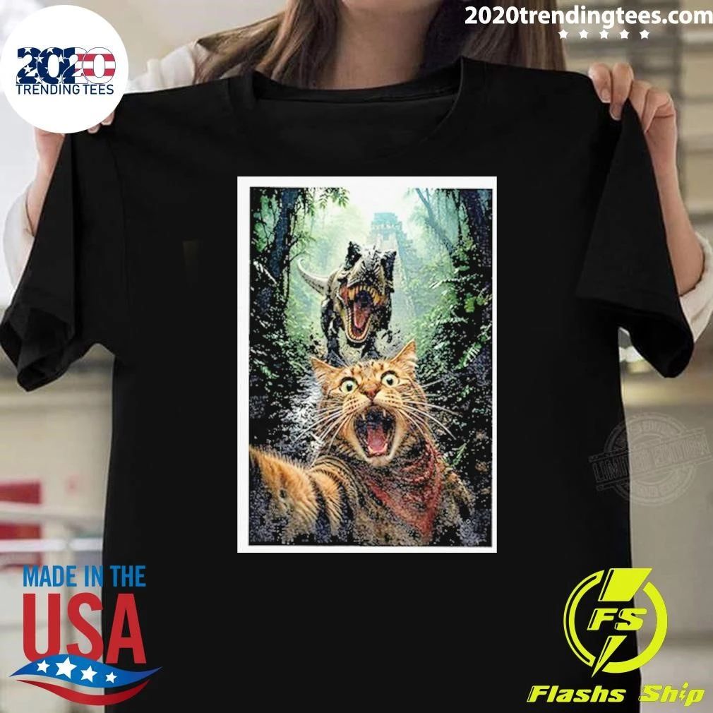 Cat Selfie with T-Rex Dinosaur Adventure Shirt