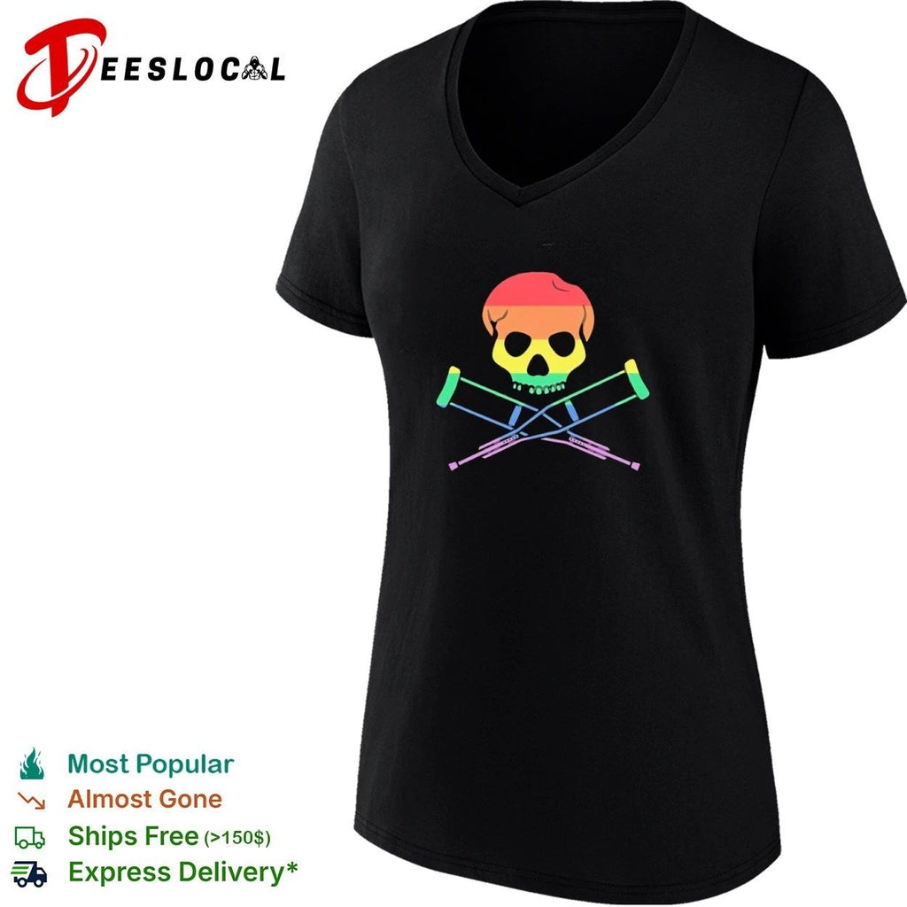 Rainbow Skull and Crutches pride lgbtq T-shirt