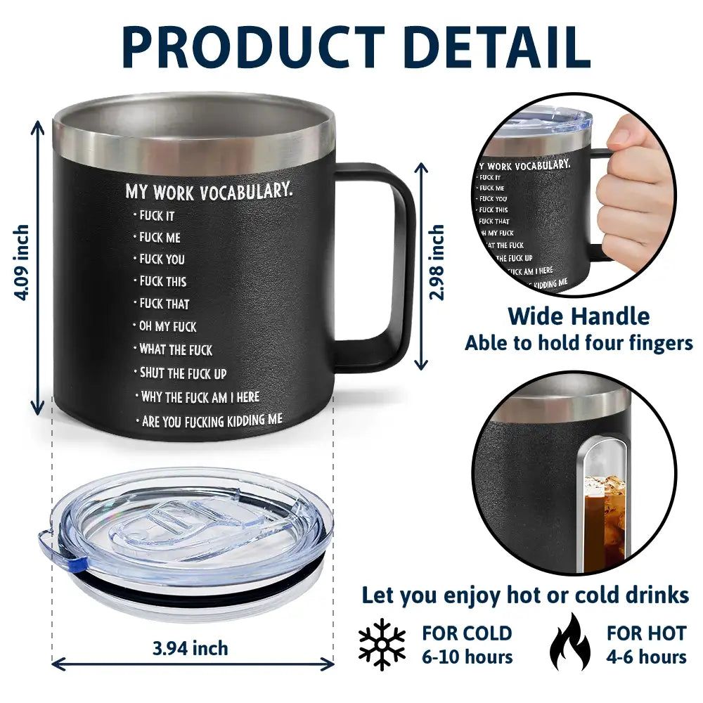 3D Effect Funny Chicken F-CAW-F My Work Vocabulary - Personalized 14oz Stainless Steel Tumbler With Handle