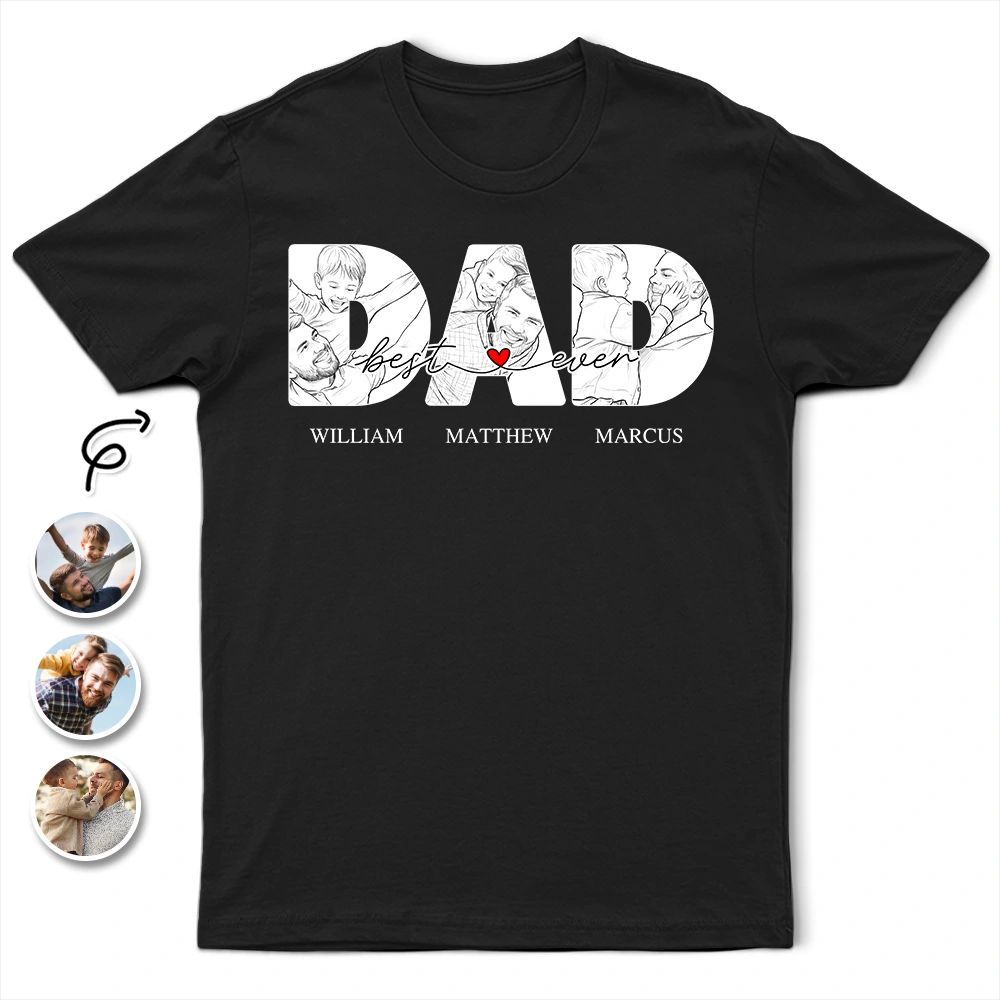 Custom Photo White Pencil Sketch Art Best Dad Papa Ever - Personalized T Shirt