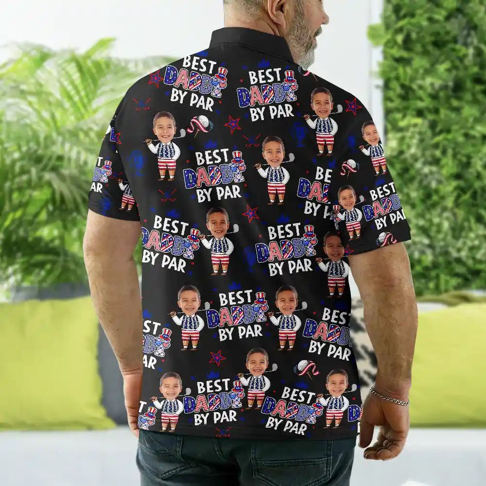 Custom Photo Stars & Stripes Best Dad Grandpa By Par - Personalized Polo Shirt