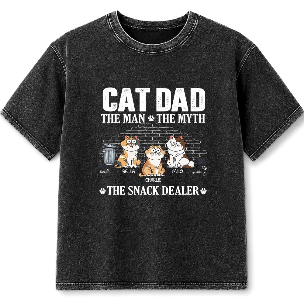 Cat Dad The Man The Myth The Snack Dealer - Personalized Vintage Washed T Shirt