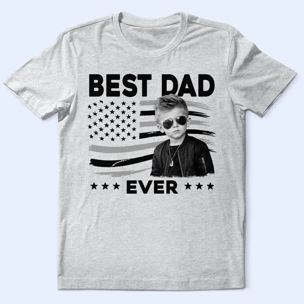 Custom Photo Stars & Stripes Best Dad Papa Ever - Personalized T Shirt