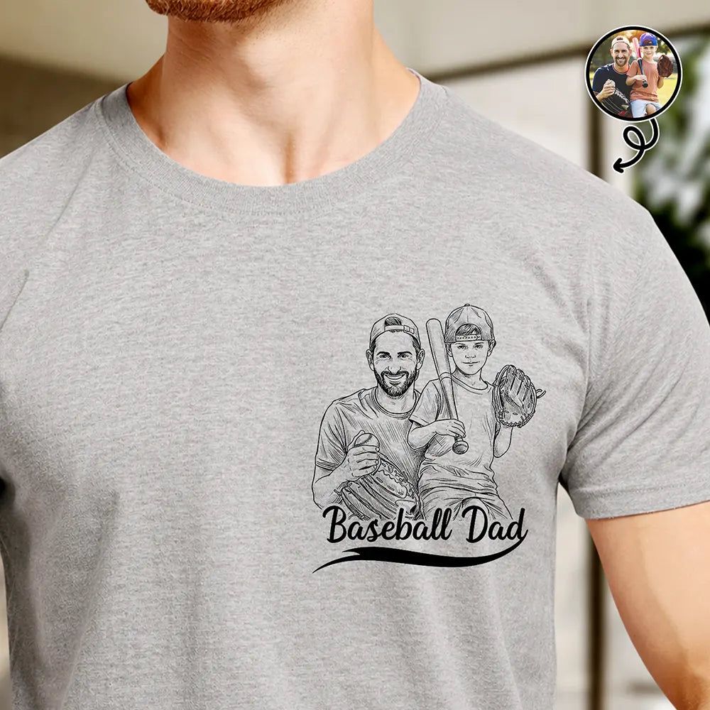 Custom Photo Pencil Sketch Best Dad Mom Ever Baseball - Personalized T Shirt