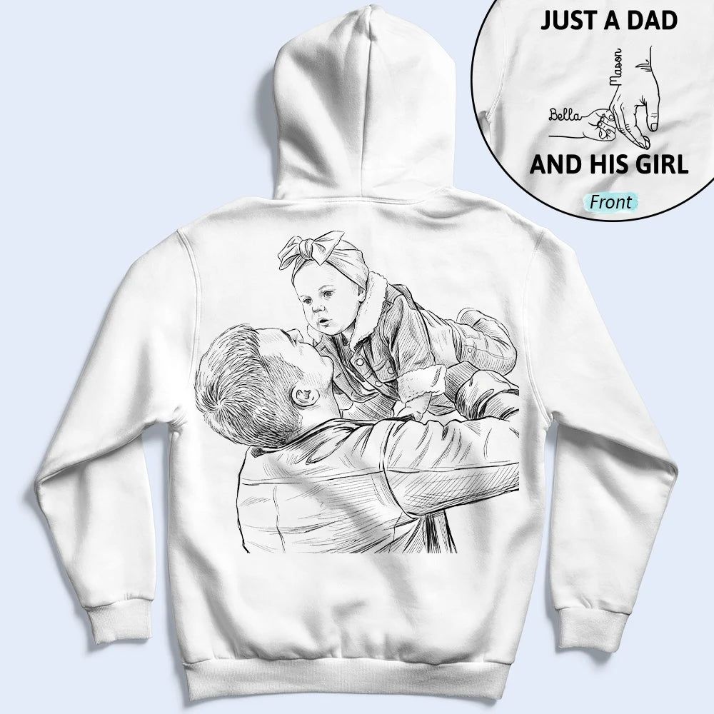 Custom Photo Pencil Sketch Portrait A Dad And His Girls Multiple - Personalized T Shirt