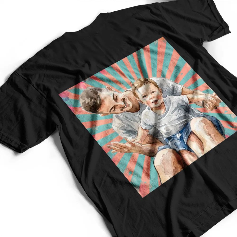 Custom Photo Realistic Watercolor Art Just A Dad And His Girl Hand Punch - Personalized T Shirt