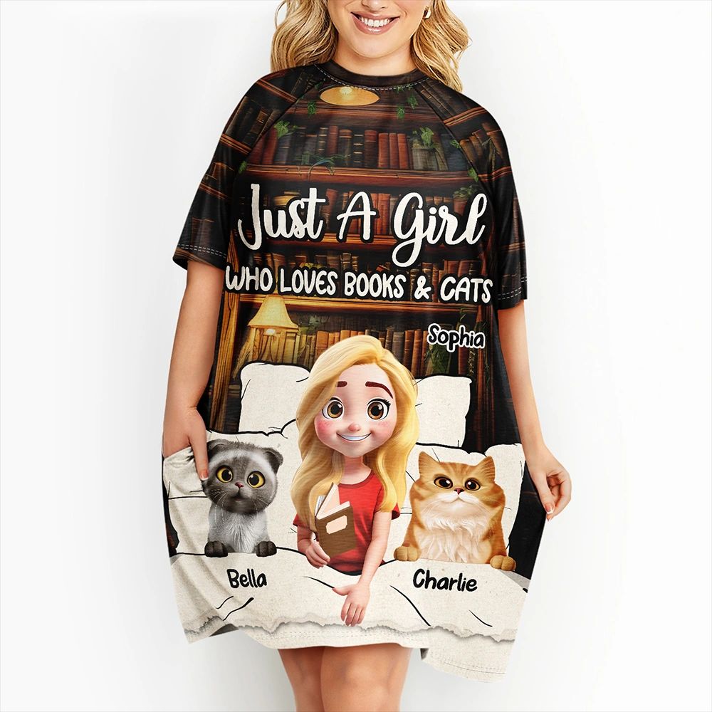 Reading Pajamas Girl Who Loves Books - Personalized Women's Sleep Tee