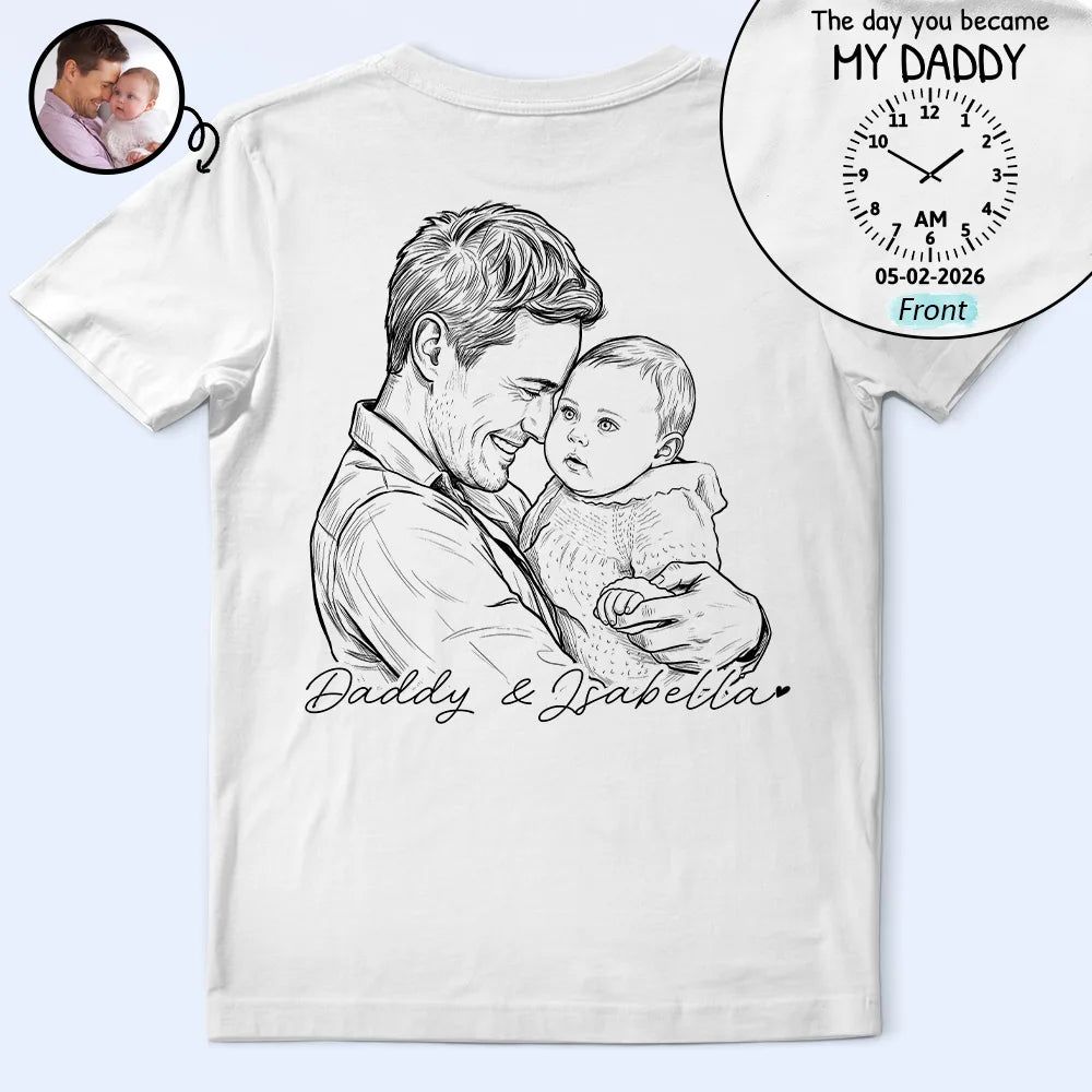 Custom Photo Pencil Sketch The Moment You Became My Dad - Personalized T Shirt
