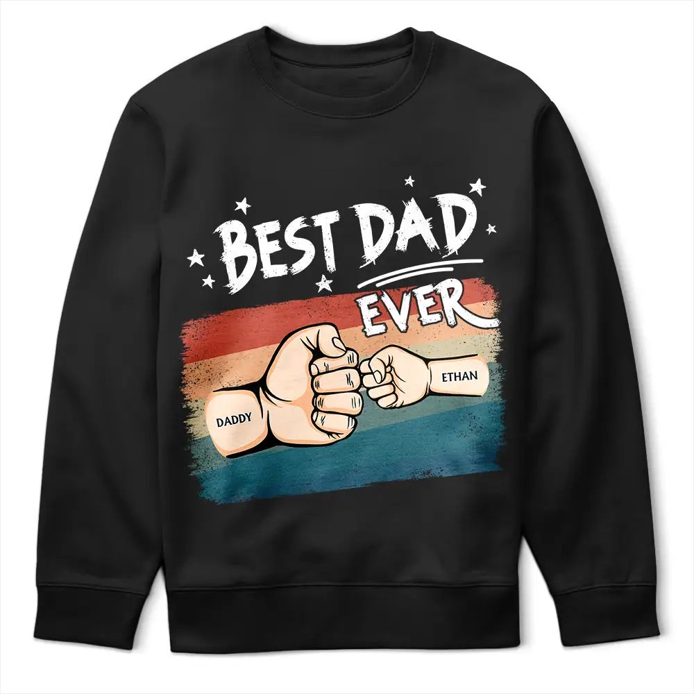Best Dad Ever Hand Punch Retro Brush Stroke - Personalized T Shirt