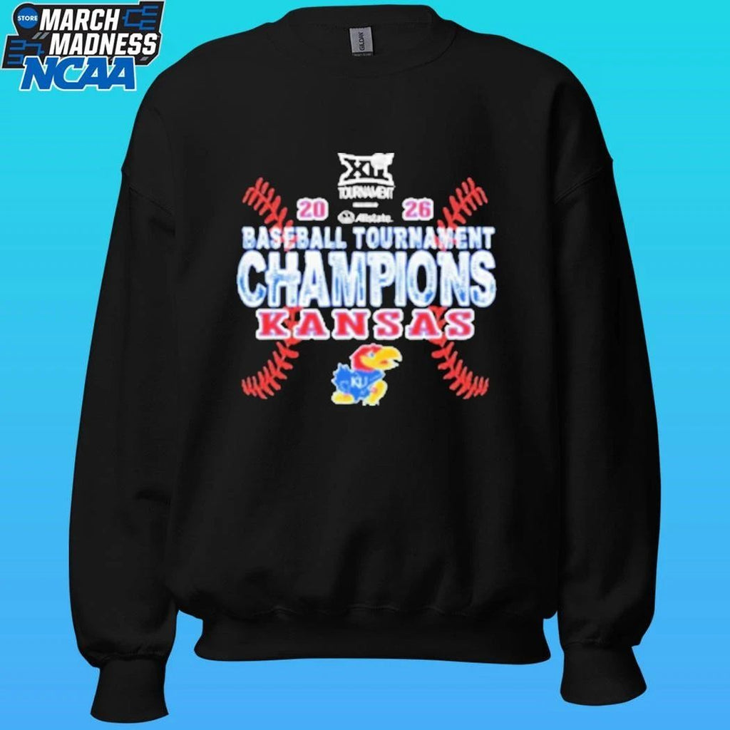Kansas Jayhawks Blue 84 2026 Big 12 Baseball Tournament Champions Shirt