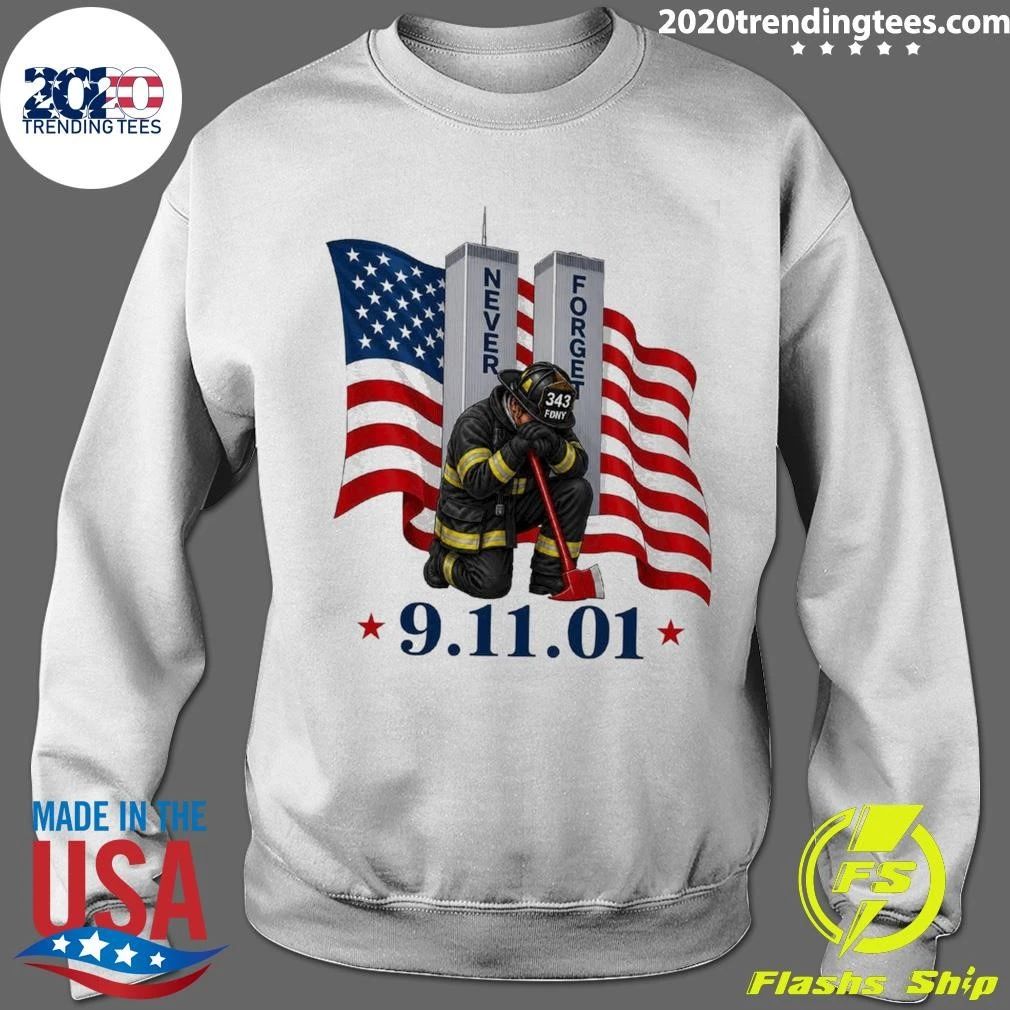 9-11 Never Forget Patriotic American Flag Firefighter Memorial Graphic Tee Shirt
