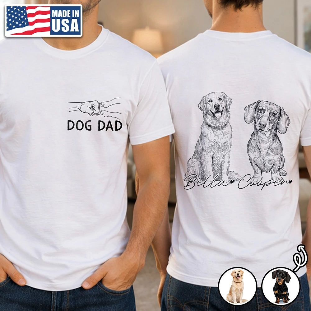 Custom Photo Pencil Sketch Dog Mom Dog Dad Hand Punch - Personalized T Shirt