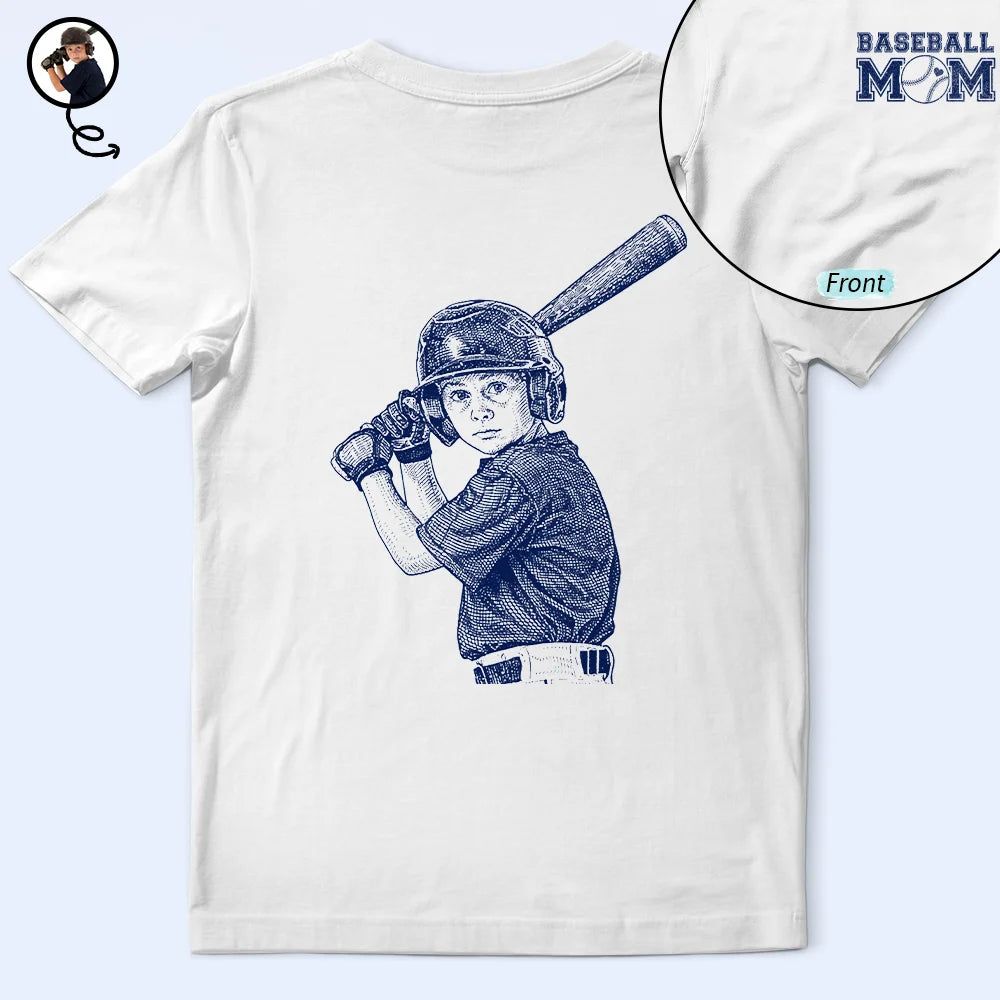Custom Photo Ink Drawing Baseball Mom - Personalized T Shirt