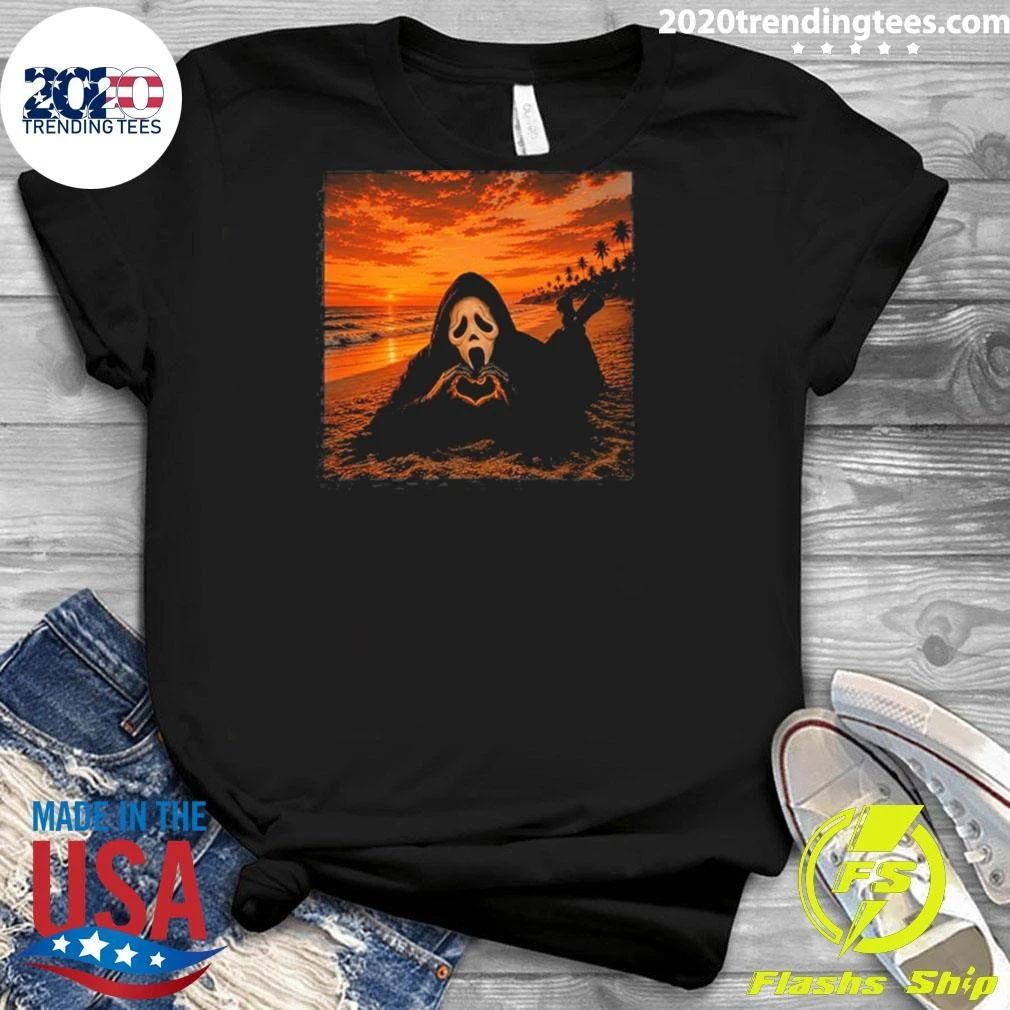Ghostface Beach Sunset Heart Hands Halloween 2026 Shirt