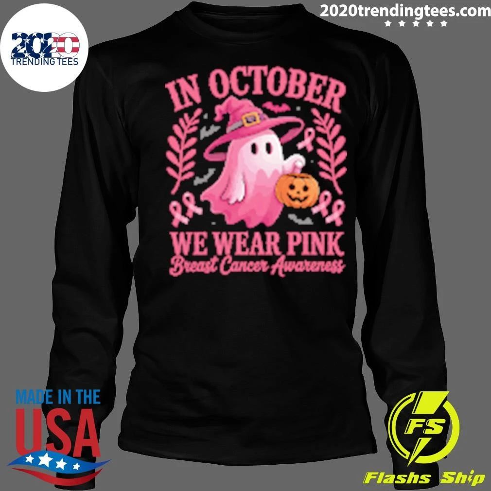 Halloween Ghost In October We Wear Pink Breast Cancer Awareness Shirt