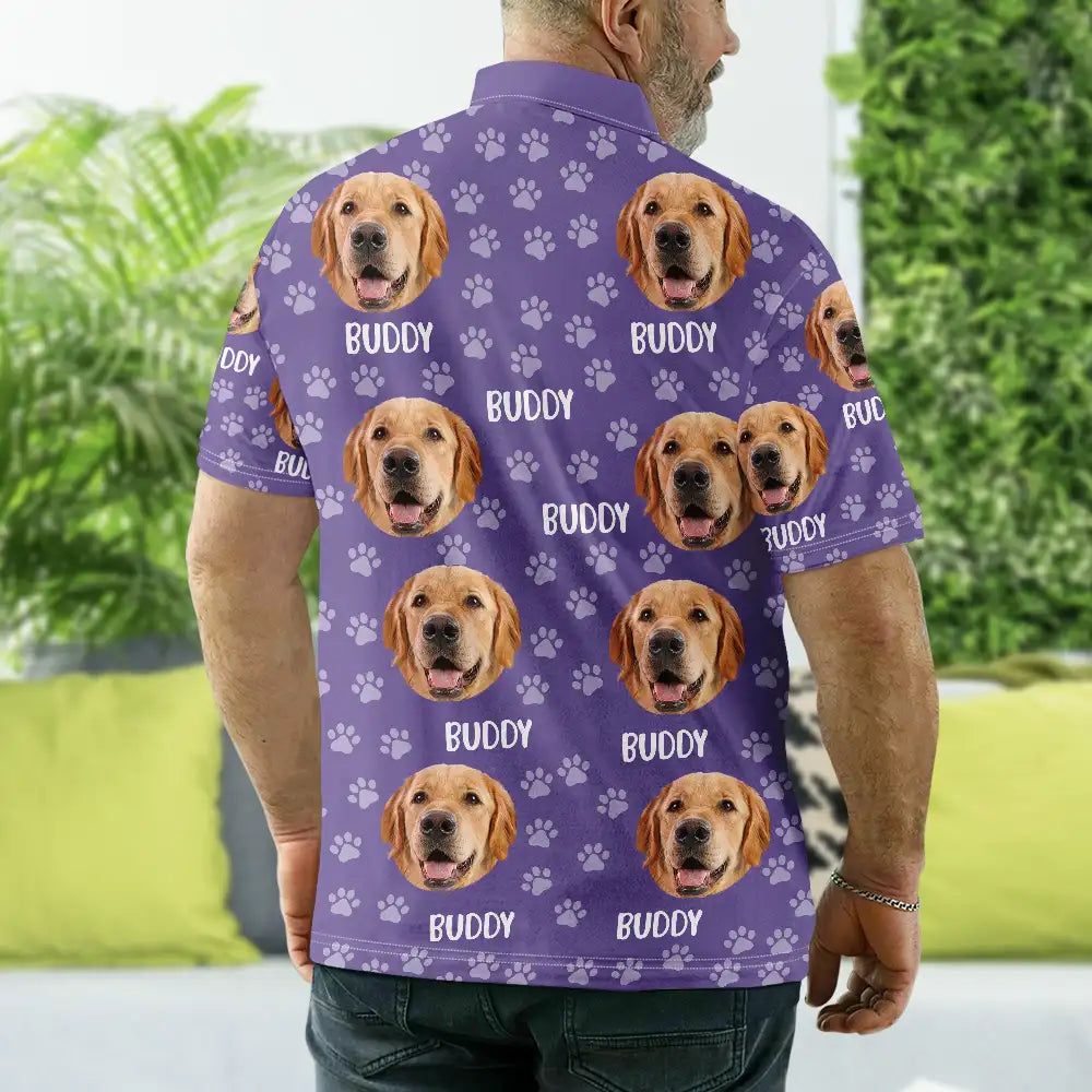 Custom Photo Funny Pet Face Pattern Dog Cat Family - Personalized Polo Shirt